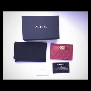 Authentic Chanel card holder boy caviar wallet red